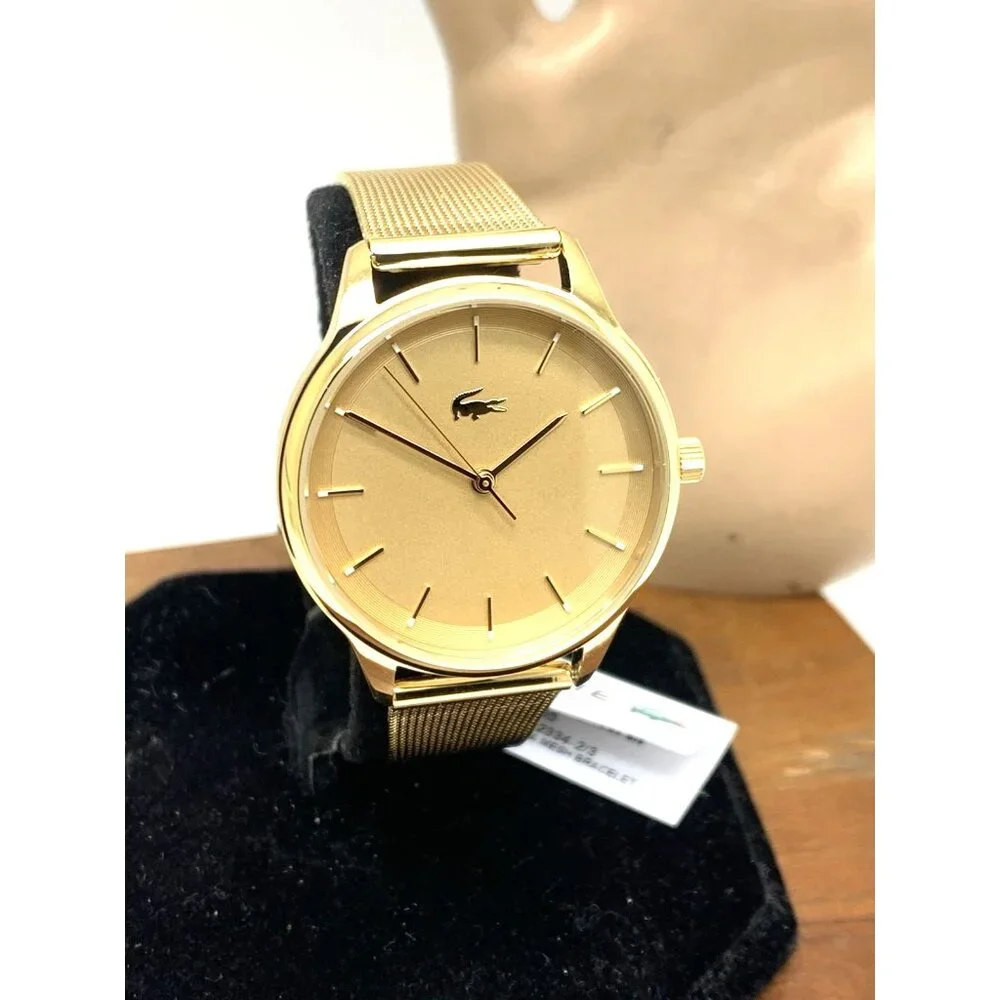 Lacoste Women's Watch 2001255 Club Quartz Gold Dial Mesh Stainless Steel 34mm